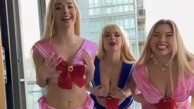 Julia Burch, Lauren Burch and Dessyyc show BOOBS by the windows !!!